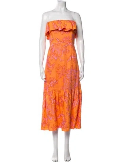 Pre-owned Rhode Linen Midi Length Dress In Orange