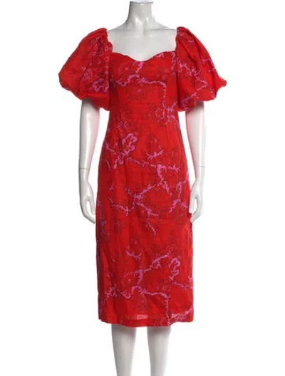 Pre-owned Rhode Linen Midi Length Dress In Red