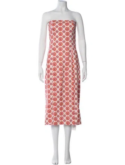 Pre-owned Rhode Linen Midi Length Dress In Red/white