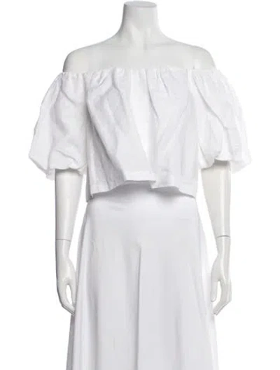 Pre-owned Rhode Linen Off-the-shoulder Crop Top W/ Tags In White