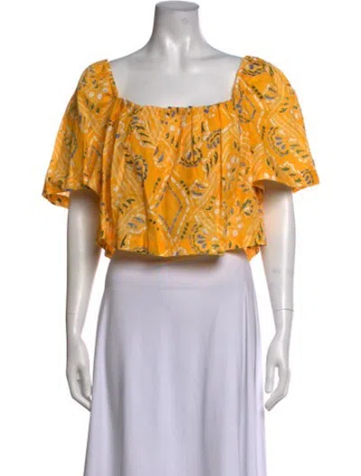 Pre-owned Rhode Linen Paisley Print Crop Top In Yellow
