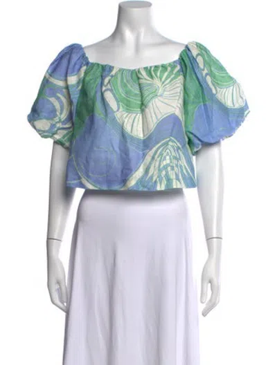Pre-owned Rhode Linen Patterned Blouse In Blue