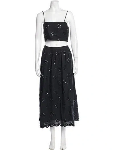 Pre-owned Rhode Linen Patterned Skirt Set In Blue