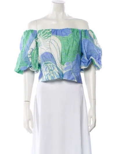 Pre-owned Rhode Linen Patterned Top In Blue