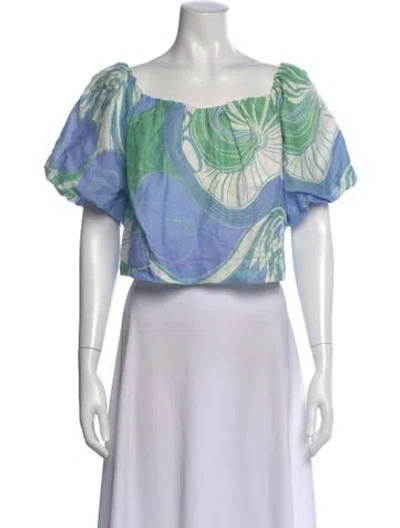 Pre-owned Rhode Linen Printed Crop Top In Blue