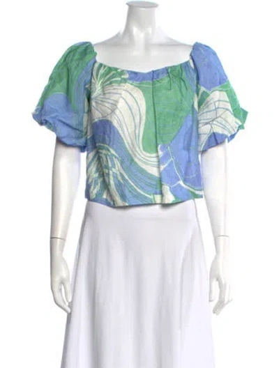 Pre-owned Rhode Linen Printed Crop Top In Blue