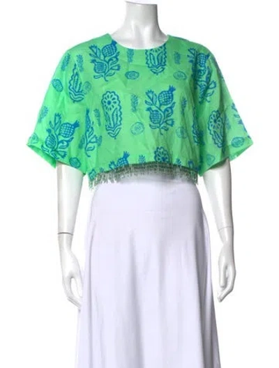 Pre-owned Rhode Linen Printed Crop Top W/ Tags In Green