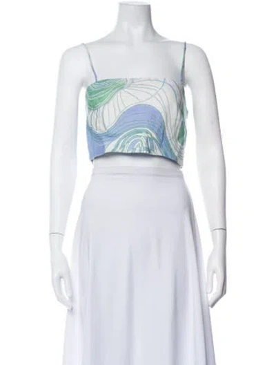 Pre-owned Rhode Linen Printed Crop Top In White