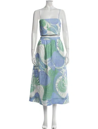 Pre-owned Rhode Linen Printed Skirt Set In Blue
