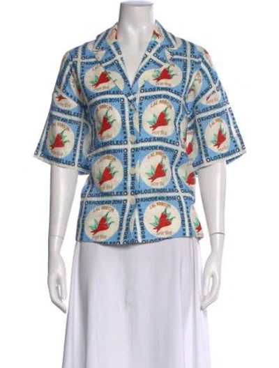 Pre-owned Rhode Linen Printed Top In Blue