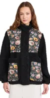 Rhode Liv Floral Print Sherpa Jacket In Ink Blossoming Canopy