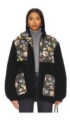 Rhode Liv Floral Print Sherpa Jacket In Ink Blossoming Canopy