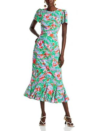 Rhode Lulani Floral Print Midi Dress In White Fleur Tropicale