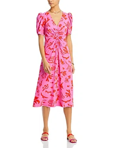Rhode Maci Ruched Front Dress In Pink Deco Surf