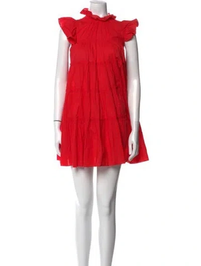 Pre-owned Rhode Mock Neck Mini Dress In Red