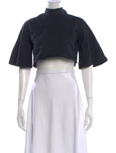 Pre-owned Rhode Mock Neck Short Sleeve Crop Top In Black