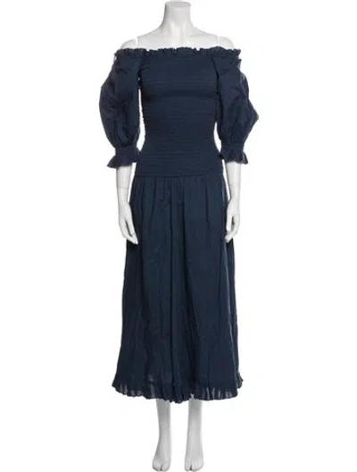 Pre-owned Rhode Off-the-shoulder Long Dress In Blue