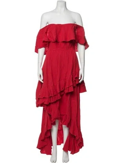 Pre-owned Rhode Off-the-shoulder Long Dress In Red