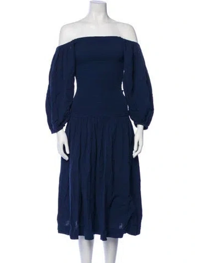 Pre-owned Rhode Off-the-shoulder Midi Length Dress In Blue