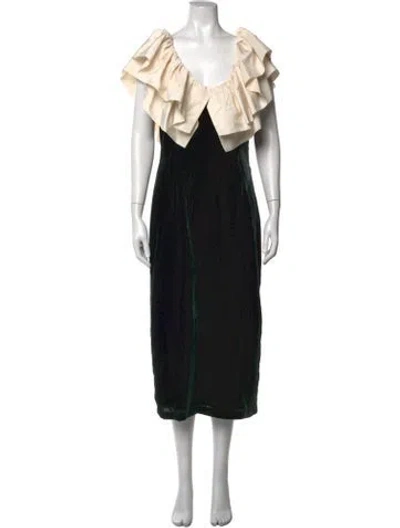 Pre-owned Rhode Off-the-shoulder Midi Length Dress In Green