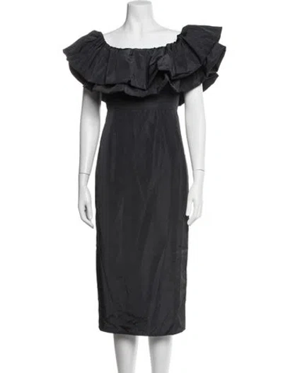 Pre-owned Rhode Off-the-shoulder Midi Length Dress In Grey