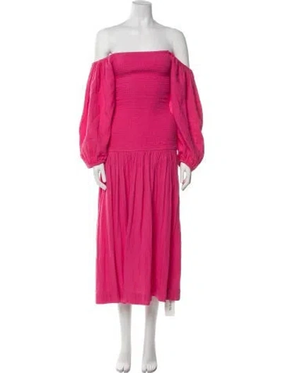 Pre-owned Rhode Off-the-shoulder Midi Length Dress In Pink