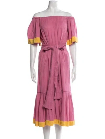 Pre-owned Rhode Off-the-shoulder Midi Length Dress In Pink