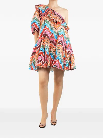 Pre-owned Rhode One-shoulder Ruffled Mini Dress In Orange