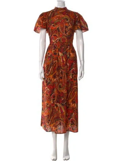 Pre-owned Rhode Paisley Print Long Dress In Orange