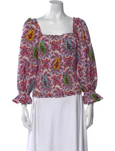 Pre-owned Rhode Paisley Print Square Neckline Blouse In Purple