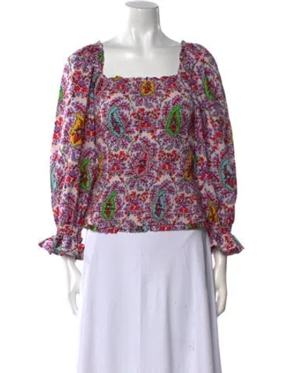 Pre-owned Rhode Paisley Print Square Neckline Blouse In White