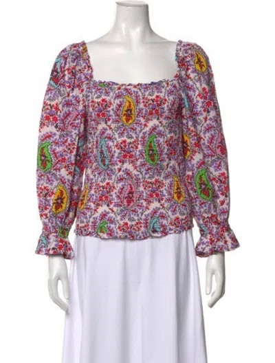 Pre-owned Rhode Paisley Print Square Neckline Top In White