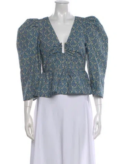 Pre-owned Rhode Paisley Print V-neck Blouse In Blue