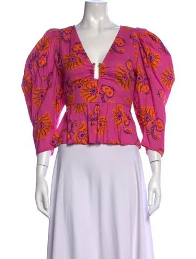 Pre-owned Rhode Paisley Print V-neck Blouse W/ Tags In Pink