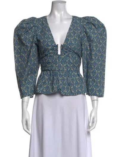 Pre-owned Rhode Paisley Print V-neck Top W/ Tags In Blue