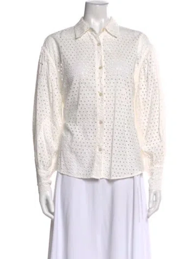 Pre-owned Rhode Patterned Long Sleeve Blouse In White