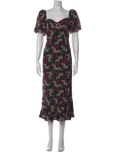 Pre-owned Rhode Patterned Midi Length Dress In Black