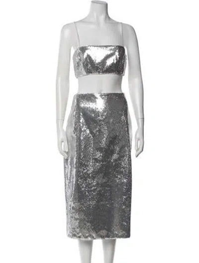 Pre-owned Rhode Patterned Sequin Embellishments Skirt Set W/ Tags In Gray