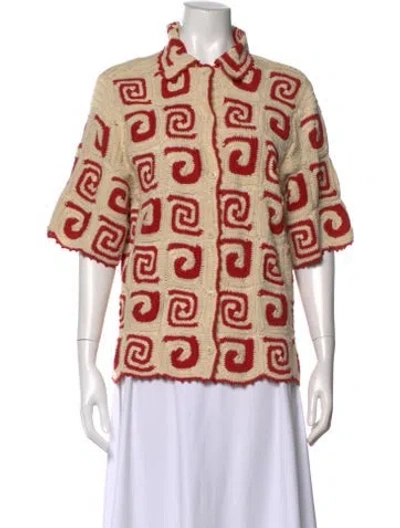 Pre-owned Rhode Patterned Short Sleeve Button-up Top In Red