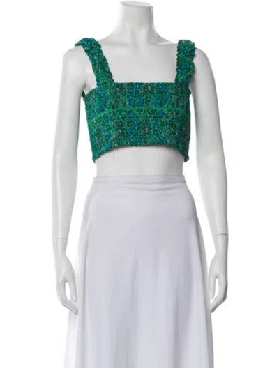 Pre-owned Rhode Patterned Square Neckline Crop Top In Green