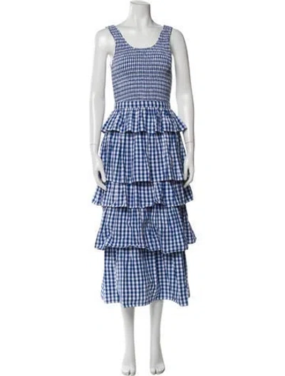 Pre-owned Rhode Plaid Print Long Dress In Blue/white