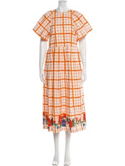 Pre-owned Rhode Plaid Print Long Dress In Orange