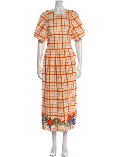 Pre-owned Rhode Plaid Print Long Dress In Orange