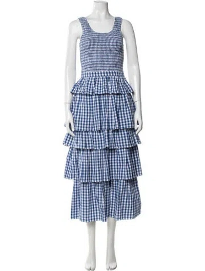 Pre-owned Rhode Plaid Print Midi Length Dress In Blue/white