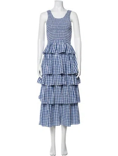 Pre-owned Rhode Plaid Print Midi Length Dress In Blue/white