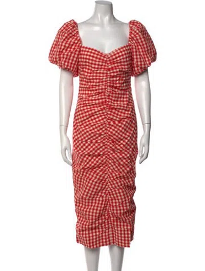 Pre-owned Rhode Plaid Print Midi Length Dress W/ Tags In Red