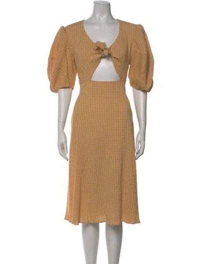 Pre-owned Rhode Plaid Print Midi Length Dress W/ Tags In Yellow