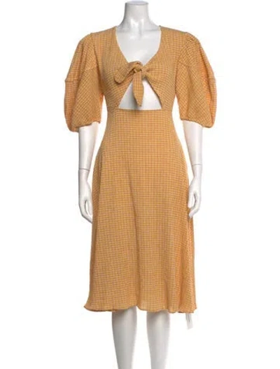 Pre-owned Rhode Plaid Print Midi Length Dress In Yellow
