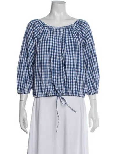 Pre-owned Rhode Plaid Print Scoop Neck Top In Blue