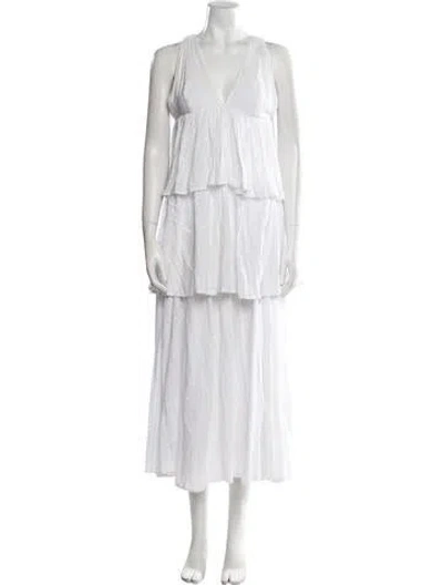 Pre-owned Rhode Plunge Neckline Long Dress In White
